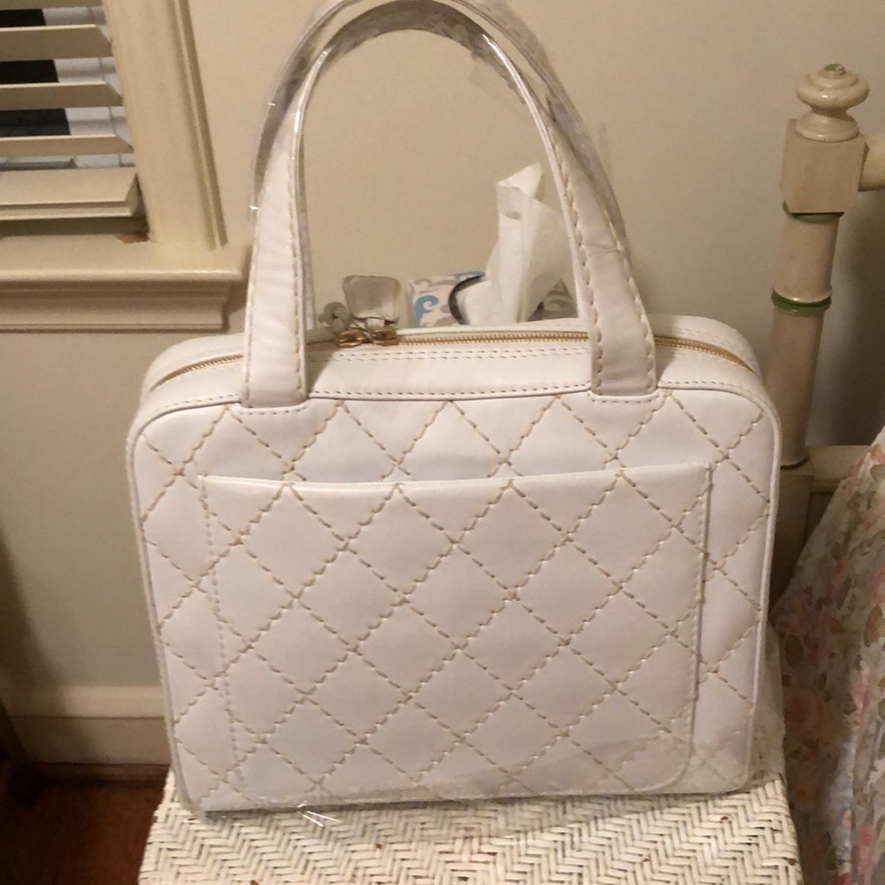 Chanel Wild Stitch Tote Bag Quilted leather white
